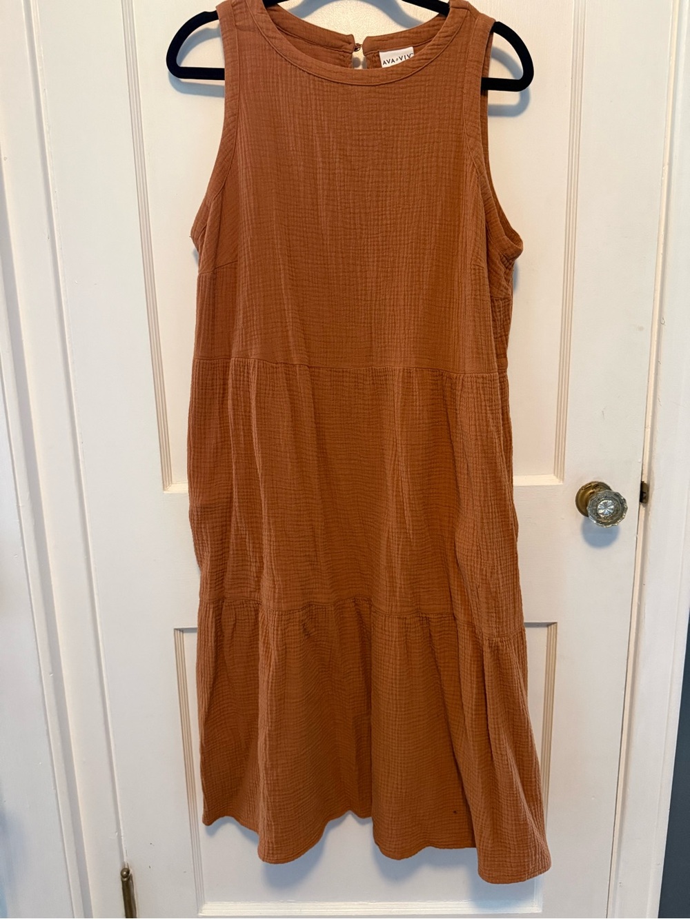 Ava & Viv Rust Tiered Sleeveless Midi Dress
